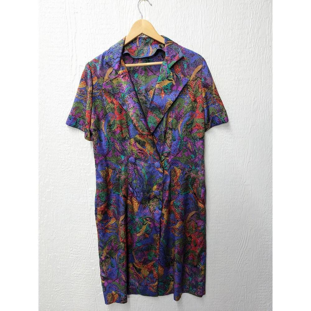Vintage 80s 90s Colorful Abstract Paisley Artsy Dress Size M/L